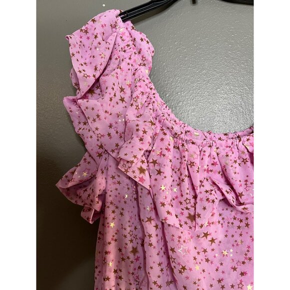 Buddy Love Sofia Zodiac One-Shoulder Ruffled Dress‎ L Pink & Gold Stars - Picture 5 of 6